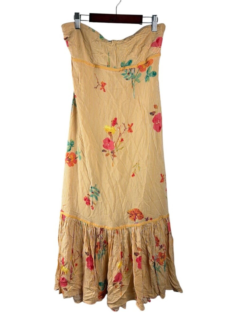 Free People Rosie Posie Midi Dress SZ S Yellow Floral Strapless Dress
